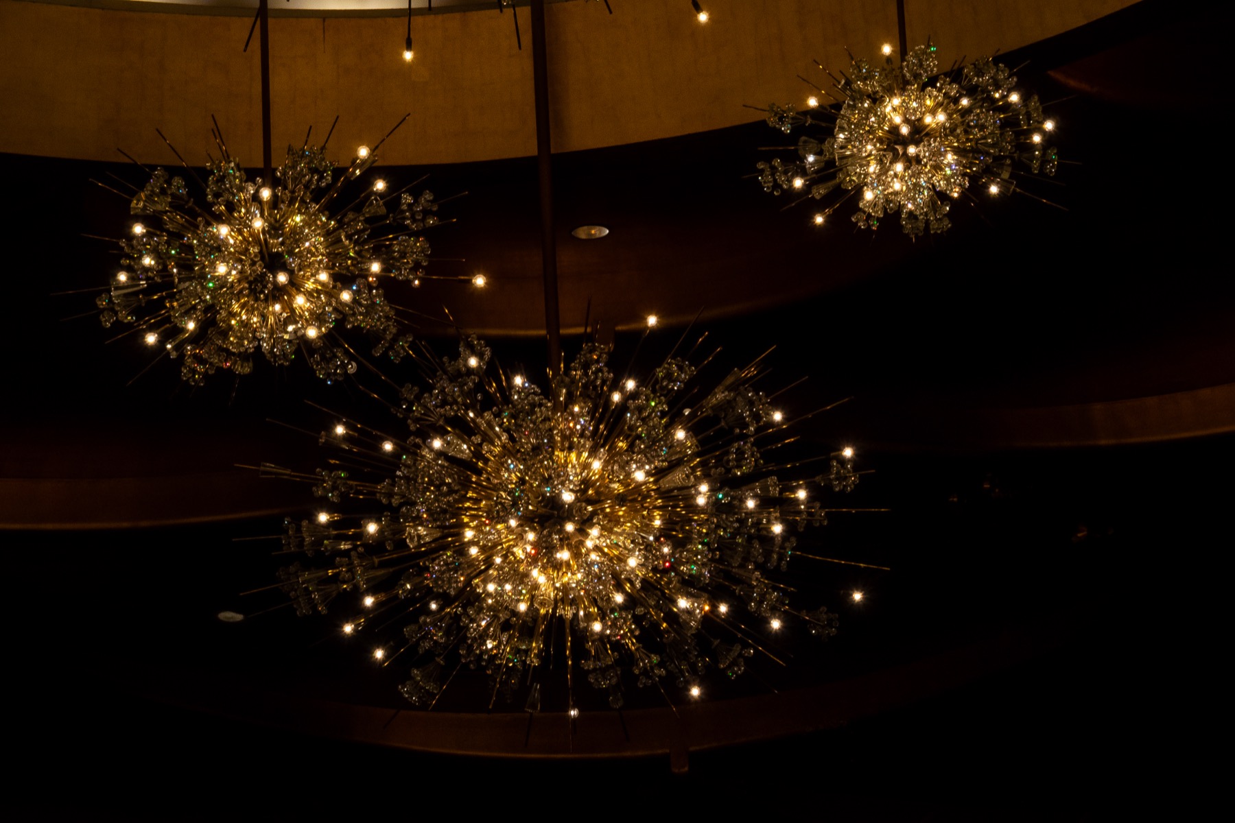 The auditorium of the Metropolitan Opera House with its Sputnik chandeliers